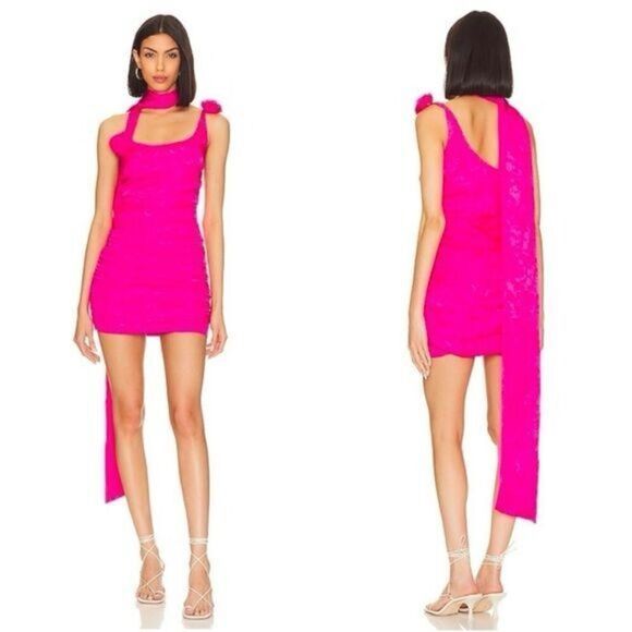 NWT For Love & Lemons Deliza Hot Pink Mini Dress Size Medium - Picture 1 of 8